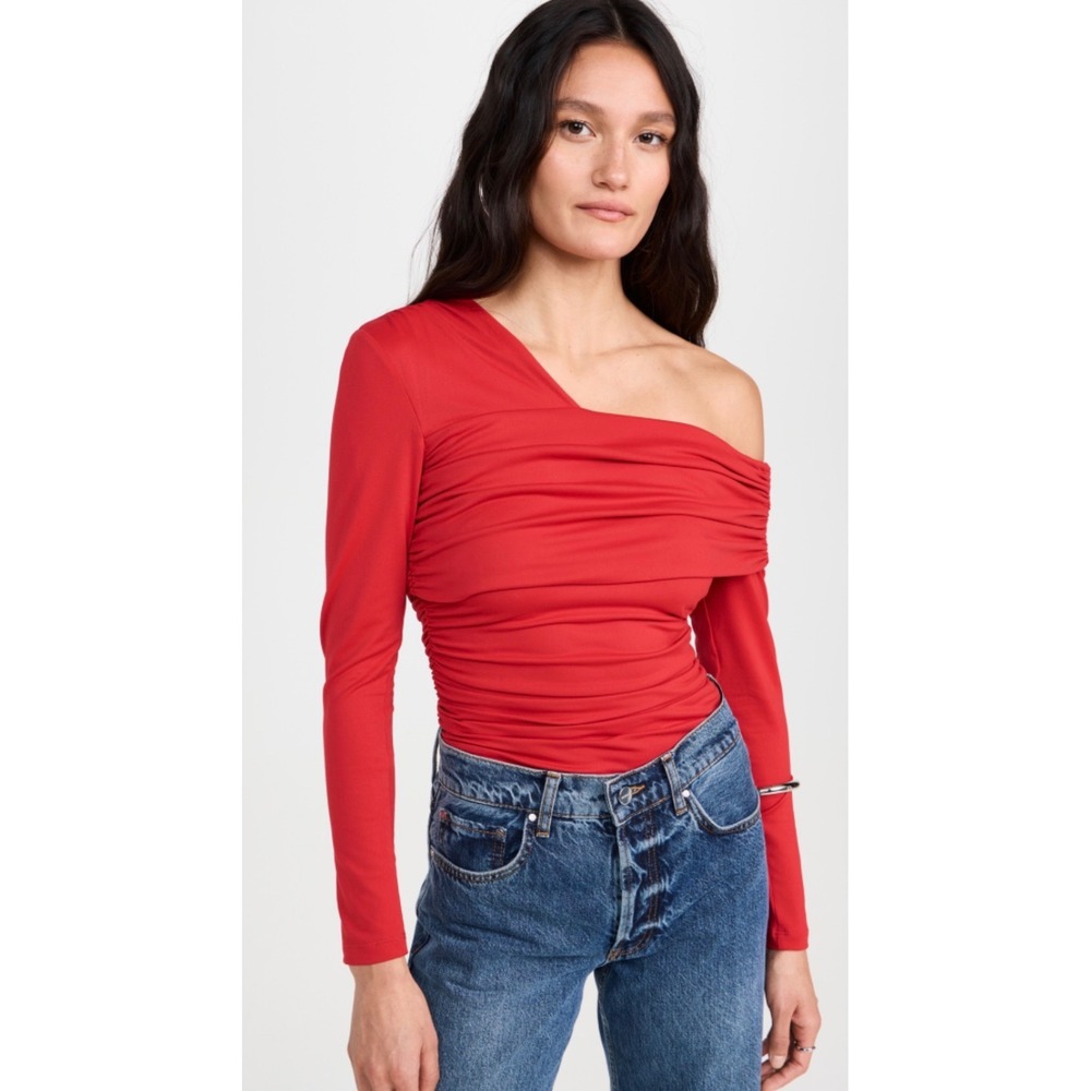 Peach Love California One Shoulder Ribbed Bodysuit Women M Rust Asymmetric
Bold